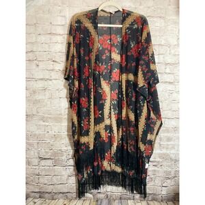 Ember Kiomono Top Womens Small Dark Romantic Florals Fringe Boho Hippie Flowy
